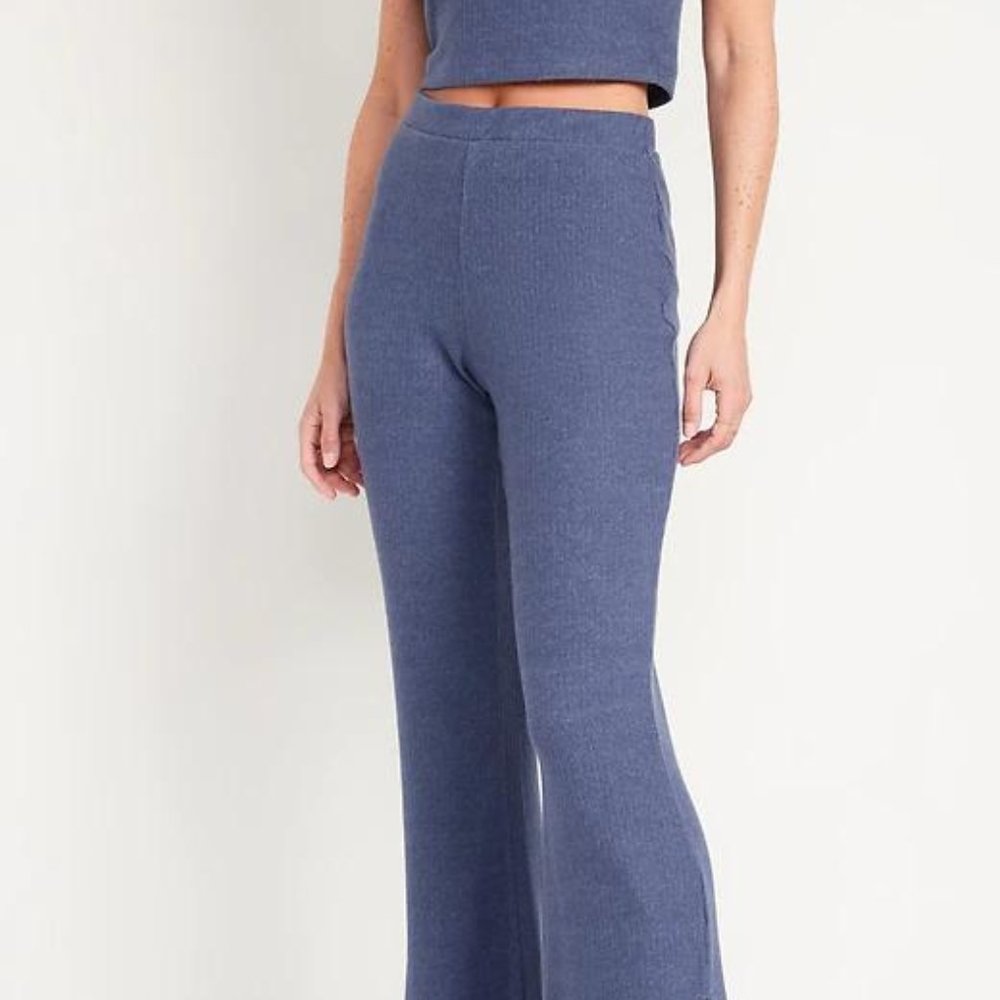 Old Navy High-Waisted Rib-Knit Split Flare Lounge Pants for Women New - Picture 2 of 11